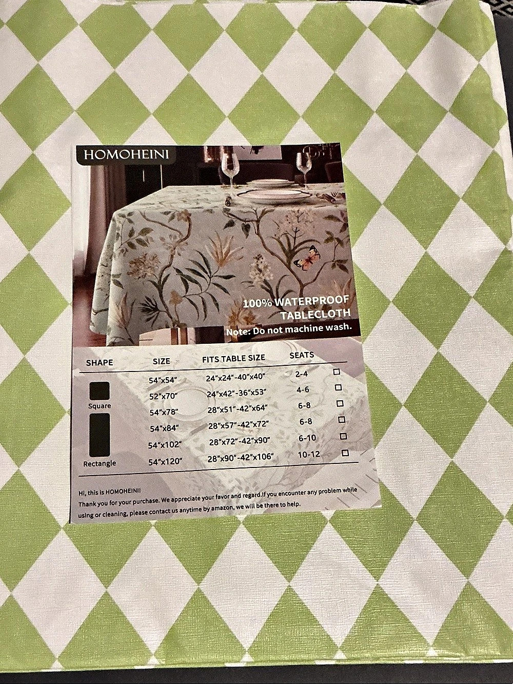 HOMEHEINI Waterproof Checkered Tablecloth in Green & White NWT